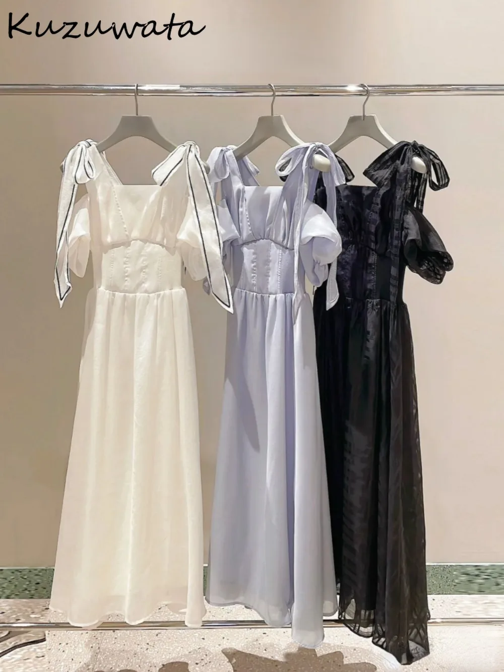 Женское шифоновое платье с открытыми плечами Kuzuwata Элегантное повседневное