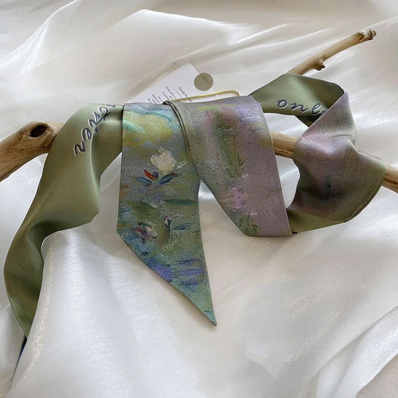 

Шелковый шарф Monet с рисунком водяной лилии, шелковый шарф с рисунком маслом, шелковый шарф с художественным ощущением, тесьмы для сумок, модн...