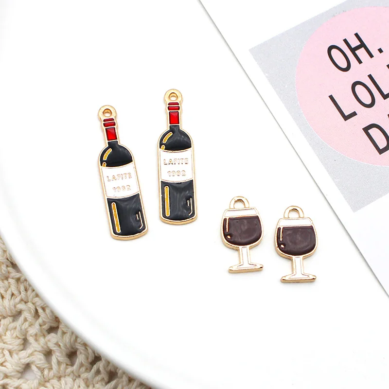 10pcs Wine Bottle Cup Enamel Charms Pendant For Jewelry Making Fashion Earrings Bracelet Necklace Charms DIY Jewelry Accessories