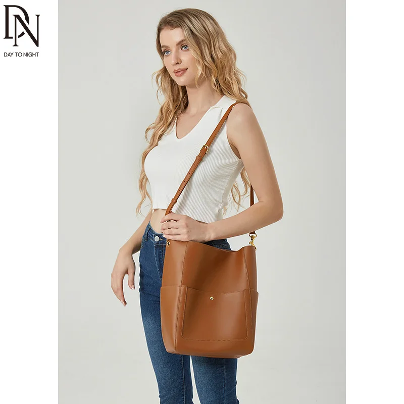 DN Vintage Women's Shoulder Bags PU Tote Bags Retro Faux Leather New Crossbody Bucket Handbag for Women Large Capacity Purse