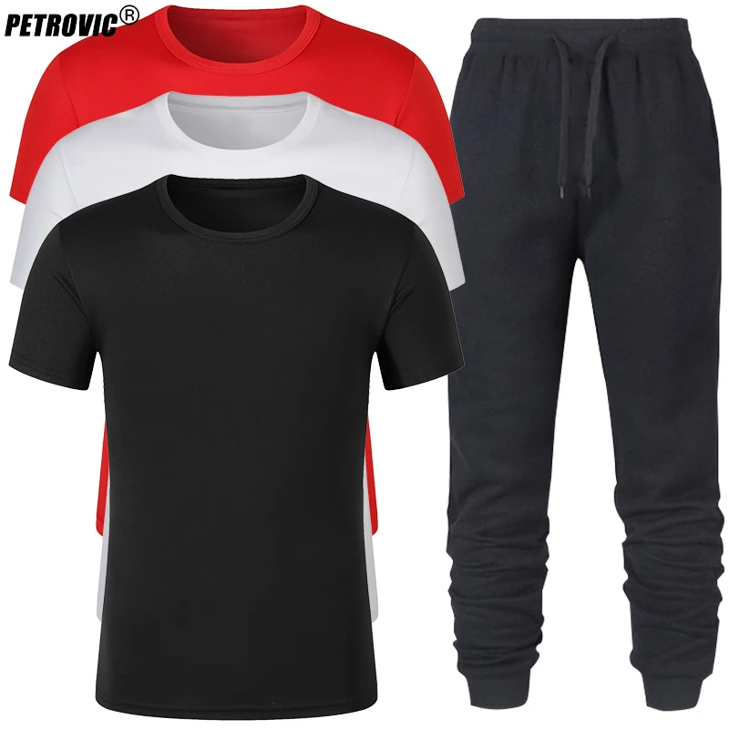 PETROVIC Brand 2022 Women's Sports Wear Two Pieces Set Men's T-shirt+Pants Set Harajuku Spring Summer Jogging Casual Outfit Set