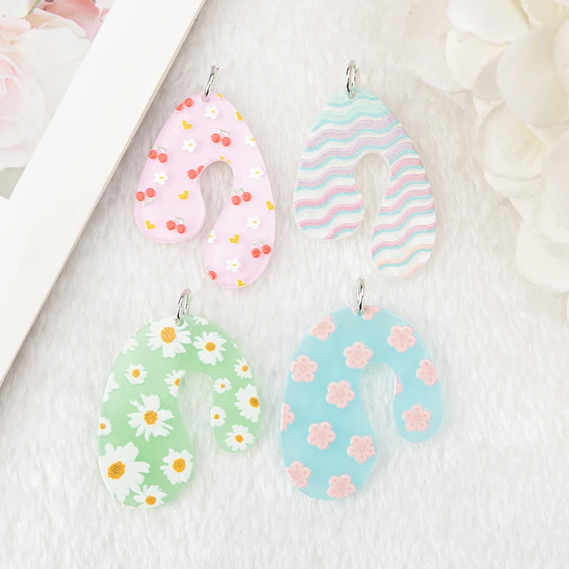 8 шт. милые подвески в виде цветов акриловые красочные серьги с подвеской вишни и