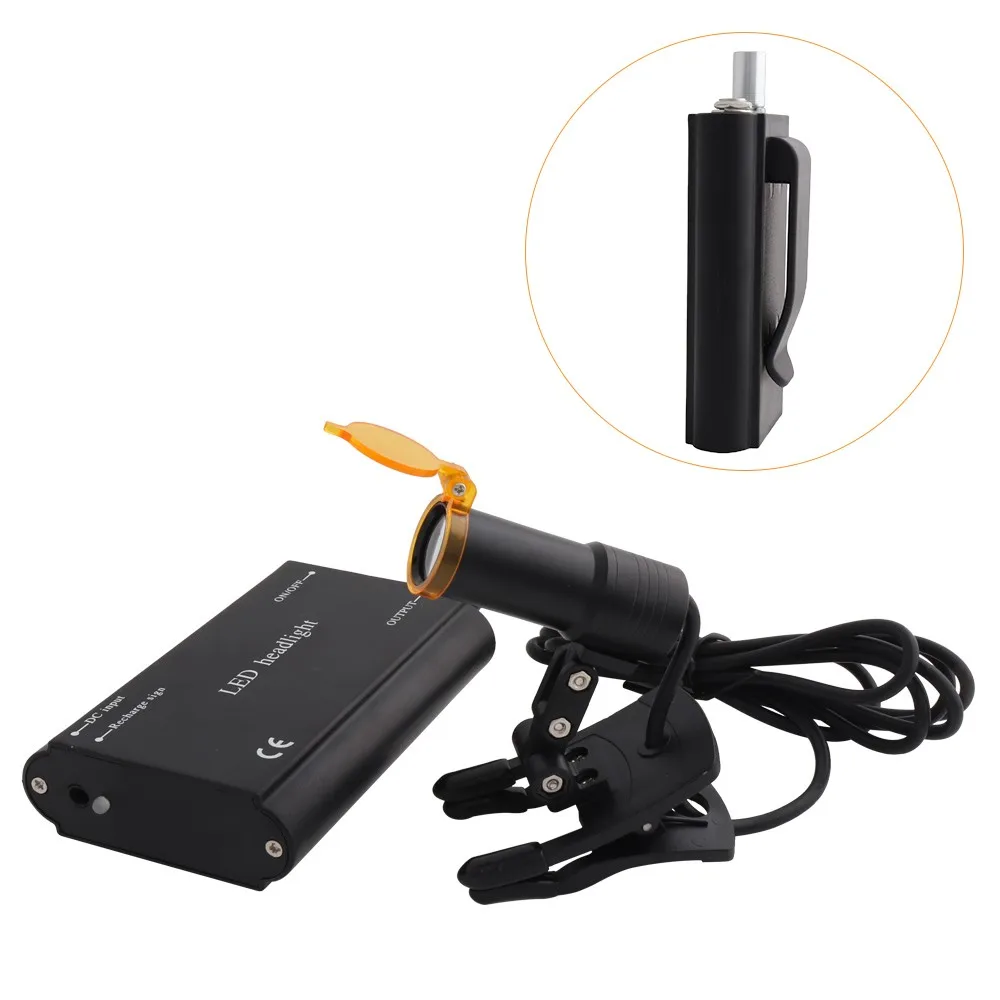 Фара головная на зажиме с оптическим фильтром 5W для зубных луп, медицинских микроскопов и бинокуляров увеличения.