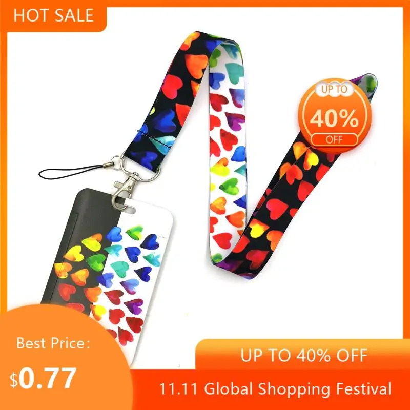 

Красочный Радужный шнурок с сердечками для любителей, держатель для кредитных карт, сумка, студенческий женский Дорожный Чехол, бейдж, авто...