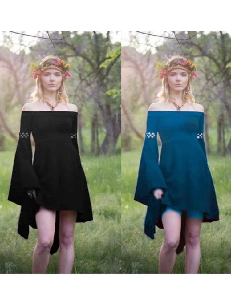 

Gothic Medieval Princess Wild Hunting Dress Harajuku Solid Color Elastic Vintage Punk Hollow Dress 2022 New Dress Prom Dresses