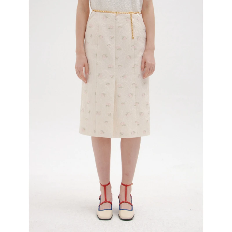 

Ladies Print Mini Skirt Lace Up Waist Temperament Double Pockets After Slit Knee-Length Skirt Office Women's Clothing