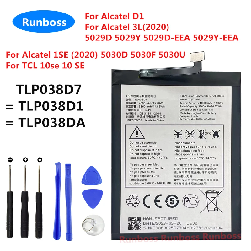 

TLP038D7 TLP038D1 Battery For Philco Hit P10 Alcatel D1 3L 1SE 5029D 5029Y 5030D 5030F 5030U TCL 10L 10SE 10 Lite 20E 1S 2020