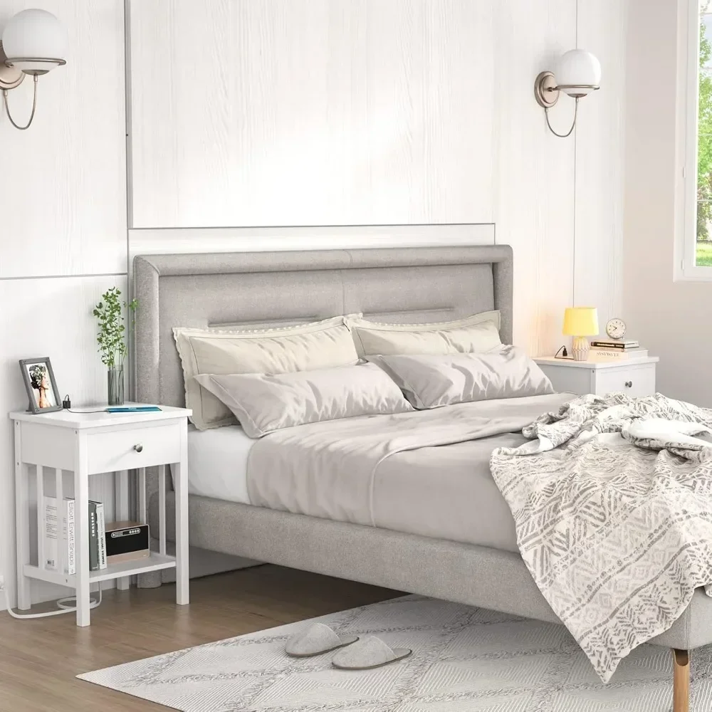 С зарядной станцией Набор бамбуковых прикроватных тумбочек с USB-портами и