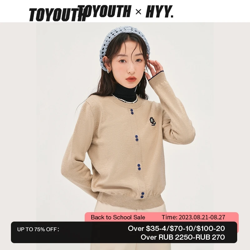 

Toyouth Women Sweater 2022 Winter Long Sleeve O Neck Loose Knitted Pullover Button Design Apricot Casual Chic Tops