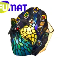 Tiffany Peacock Table Lamp Stained Glass Barock Style Desk Lamp Study Hotel Villa Decor Table Light Bedside LED Night Light