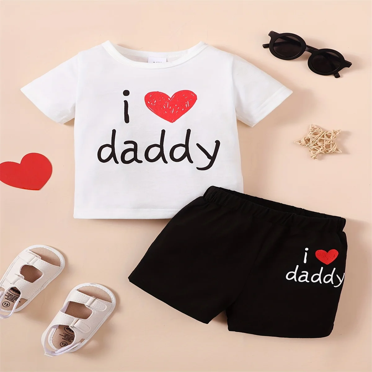 Летний Милый Комплект Одежды Для Мальчиков И Девочек Я Люблю Папу С Принтом Из 2