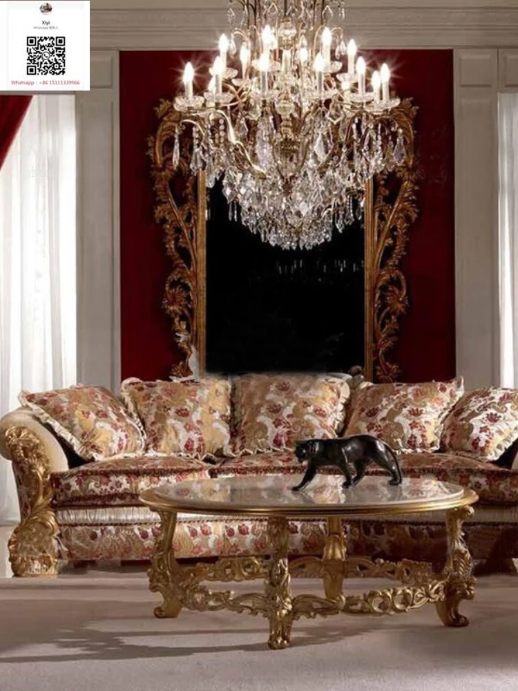 

High Quality Custom-made European Sofa, Solid Wood Fabric, Wood Carving Tea Table, Luxurious French Palace Villa Furniture
