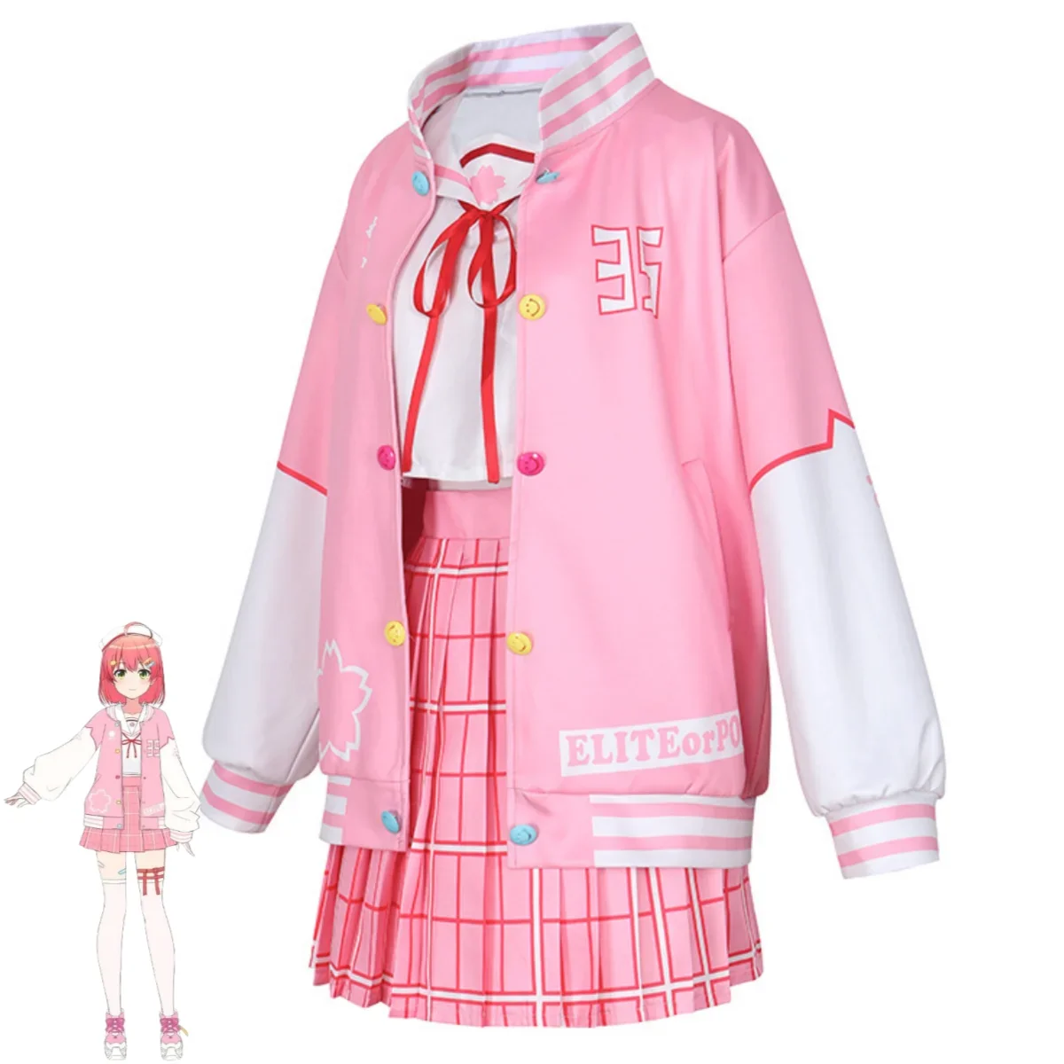 Аниме виртуальный YouTuber Сакура Мико косплей костюм VTuber Hololive розовый JK школьная