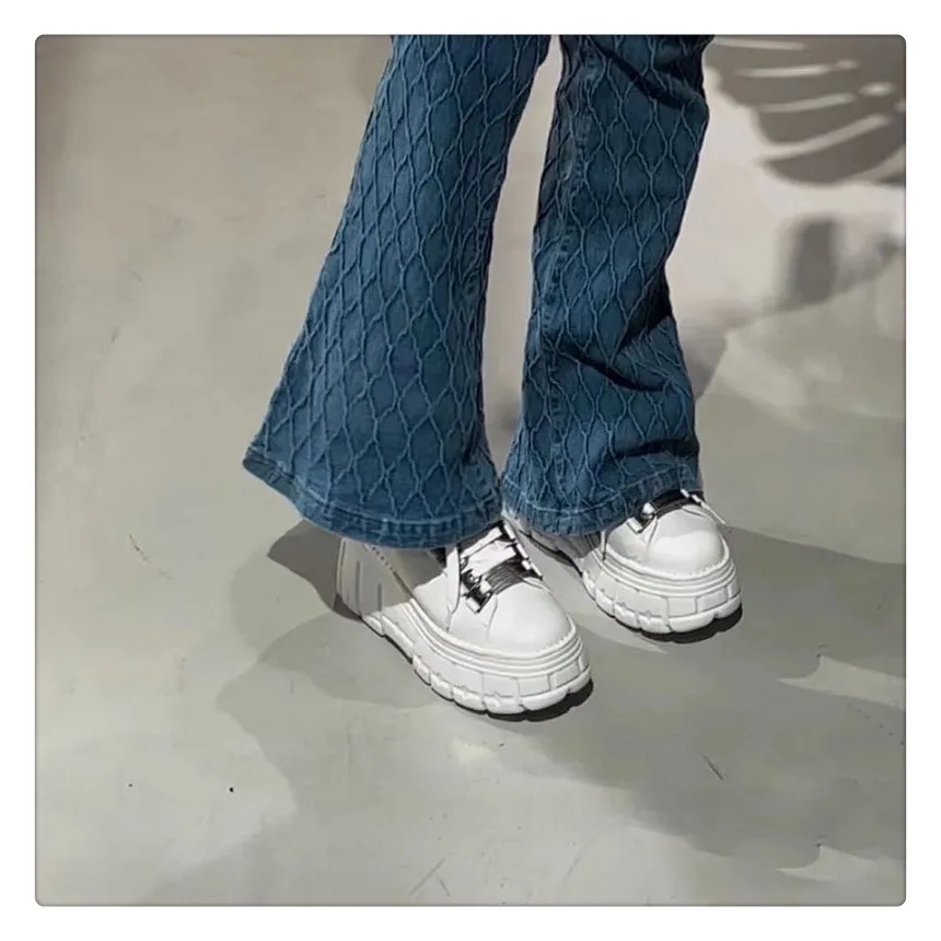 Leather Women's Ultra-Thick Bottom Punk Metal White Subculture Y2g Height Increasing Gothic Board Shoes Pumps