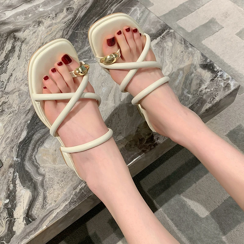 

Сланцы женские с квадратным носком, модная летняя обувь, дизайнерские тапочки с ремешком на пятке, Классические шлепанцы, 2023