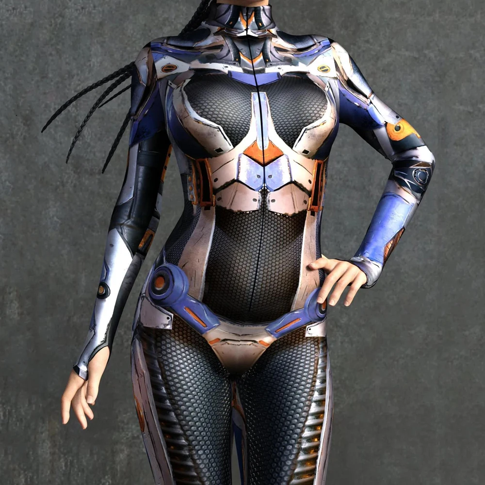 Женский комбинезон Cyber Armor с 3D принтом на Хэллоуин панк косплей костюм зентай