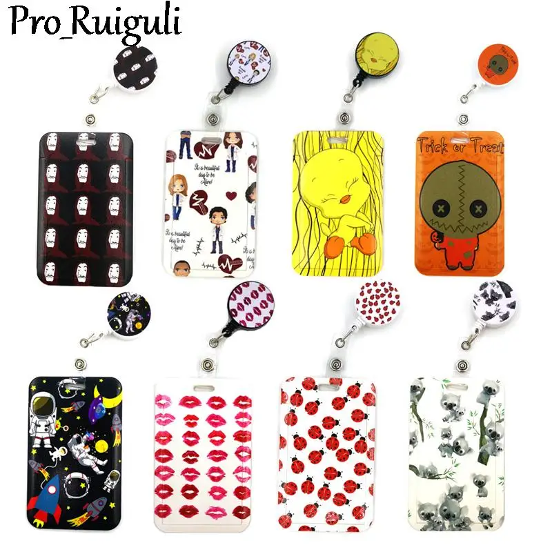 

Cartoon Retractable Badge Reel Lanyard Nurse ID Business Credit Card Work Card Badge Holder Clips Card Cover Holder Bag Bus Clip