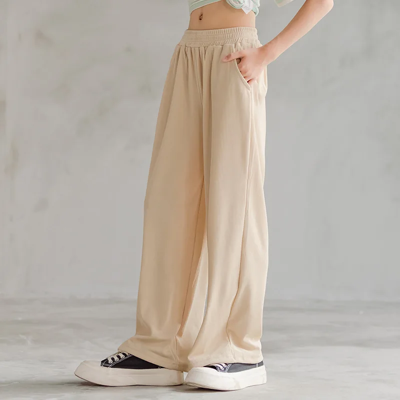 Girls' Ice Silk Wide Leg Pants 2023 Summer New Medium and Large Children's Korean Solid Color Anti mosquito Pants