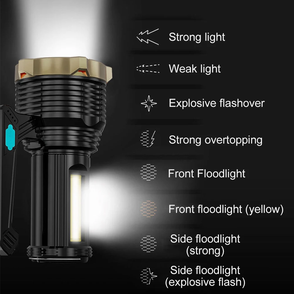 

Flashlight Fishing USB RechargeableI COB Flashlight With Side Light Power Display Outdoor Lighting for Hiking Climbing Emergency