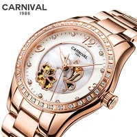 carnival fashion rose gold strap new women watches women automatic mechanical watch luxury diamond case luminous waterproof gift