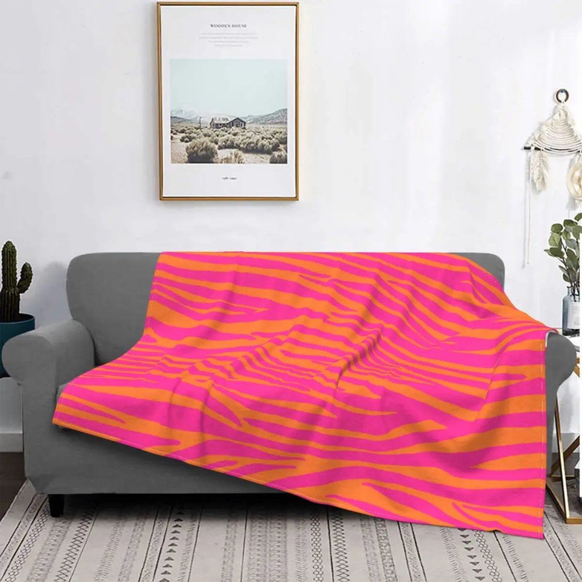 

Pink And Orange Zebra Stripes Blanket Flannel All Season Multifunction Super Warm Throw Blanket for Sofa Car Quilt