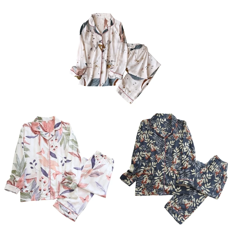 

Women Long Sleeve Pyjamas Suit Printed Autumn Pajamas Suit Trousers Soft Button Down Sleepwear Set Loungewear Pajama Set