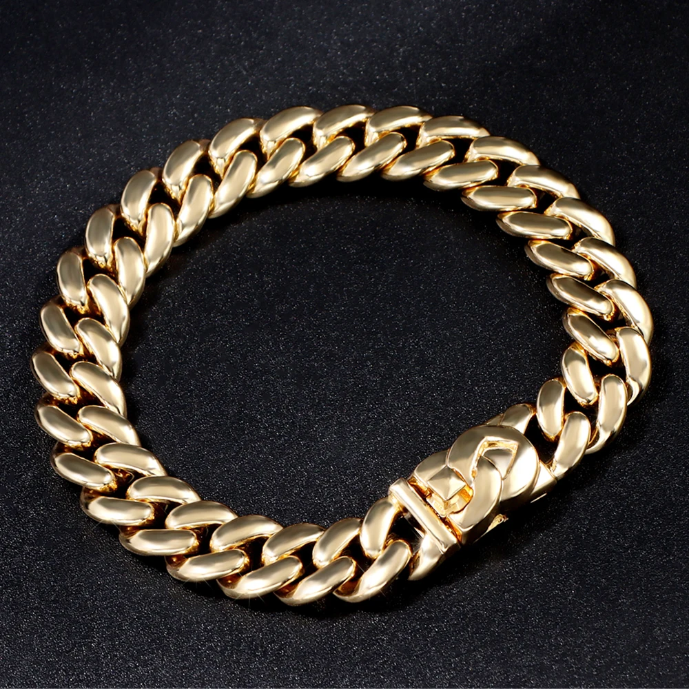 

New Golden 13MM Cuban Chain Bracelet For Men Women Gold-plated Cuban Link Chain Men's Bracelet Chunky Metal Bangle Hiphop Jewely