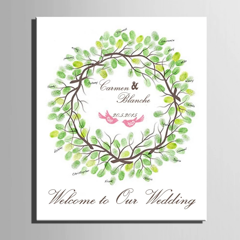 

Wedding Guest Book Personalized canvas poster Fingerprint Tree Hearts wall Painting Signature fingerprint tree for wedding