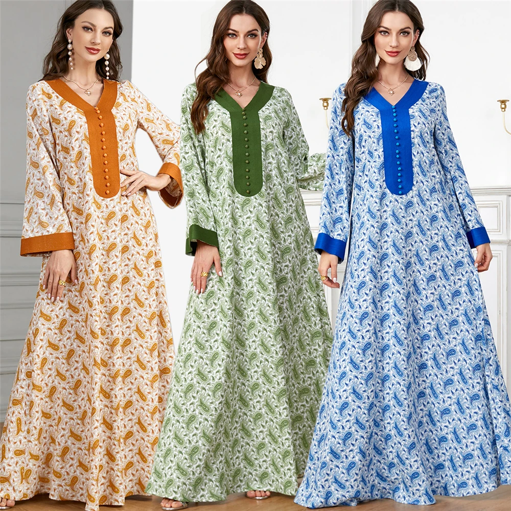 

Floral Abaya for Women Printed Ramadan Muslim Long Dresses Moroccan Kaftan Gulf Jalabiya Islam Dubai Turkish Modest Dress Caftan