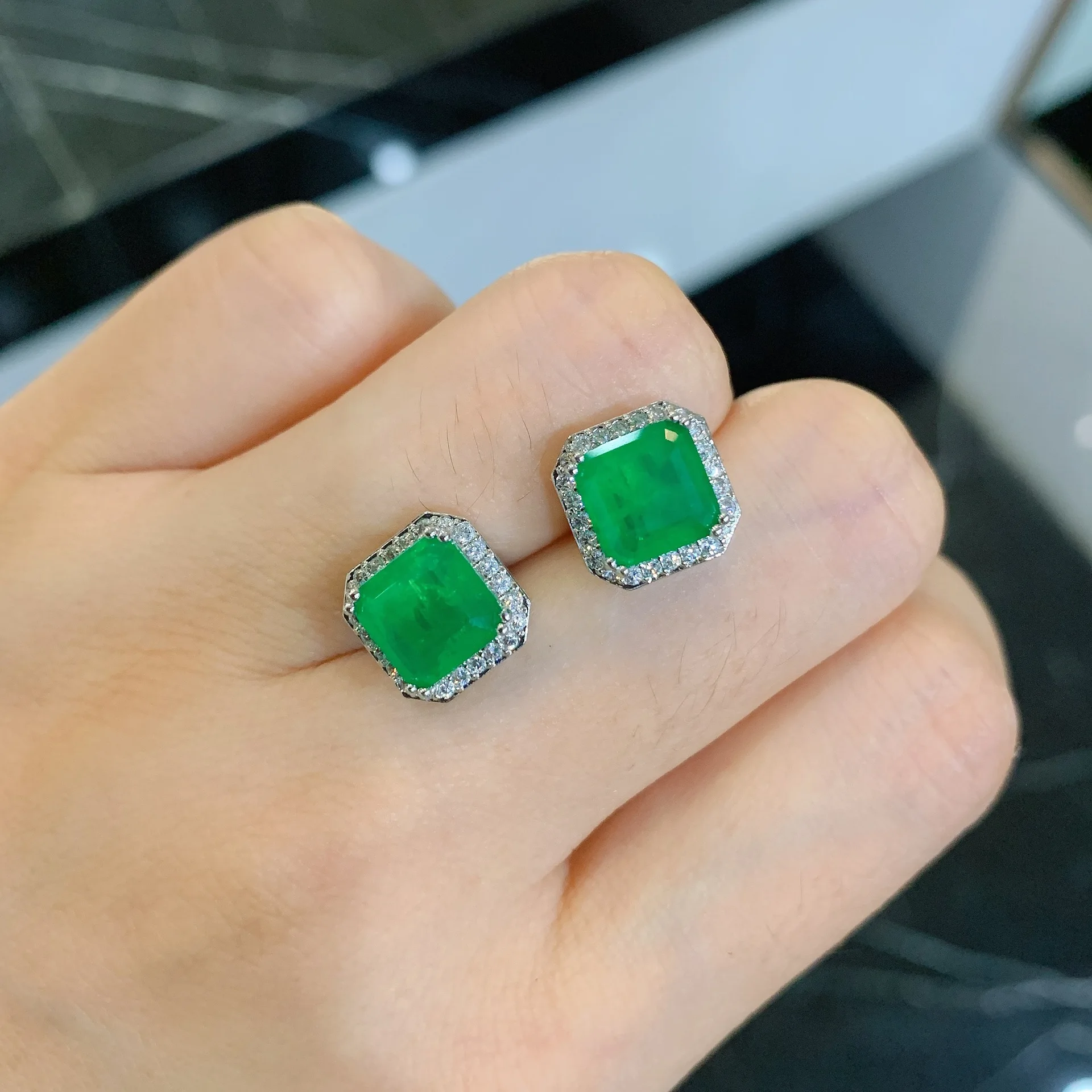 2022 NEW Trend Emerald Paraiba Tourmaline Sapphire Square Earring For Women Real  Diamond Anniversary Gift Jewelry