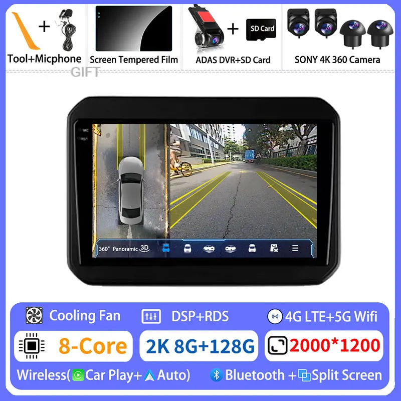 

Автомобильный радиоприемник Android 15 для Suzuki Ignis 2016-2020 Navi GPS Мультимедийный плеер Головное устройство Беспроводная камера Carplay Auto BT Video 360