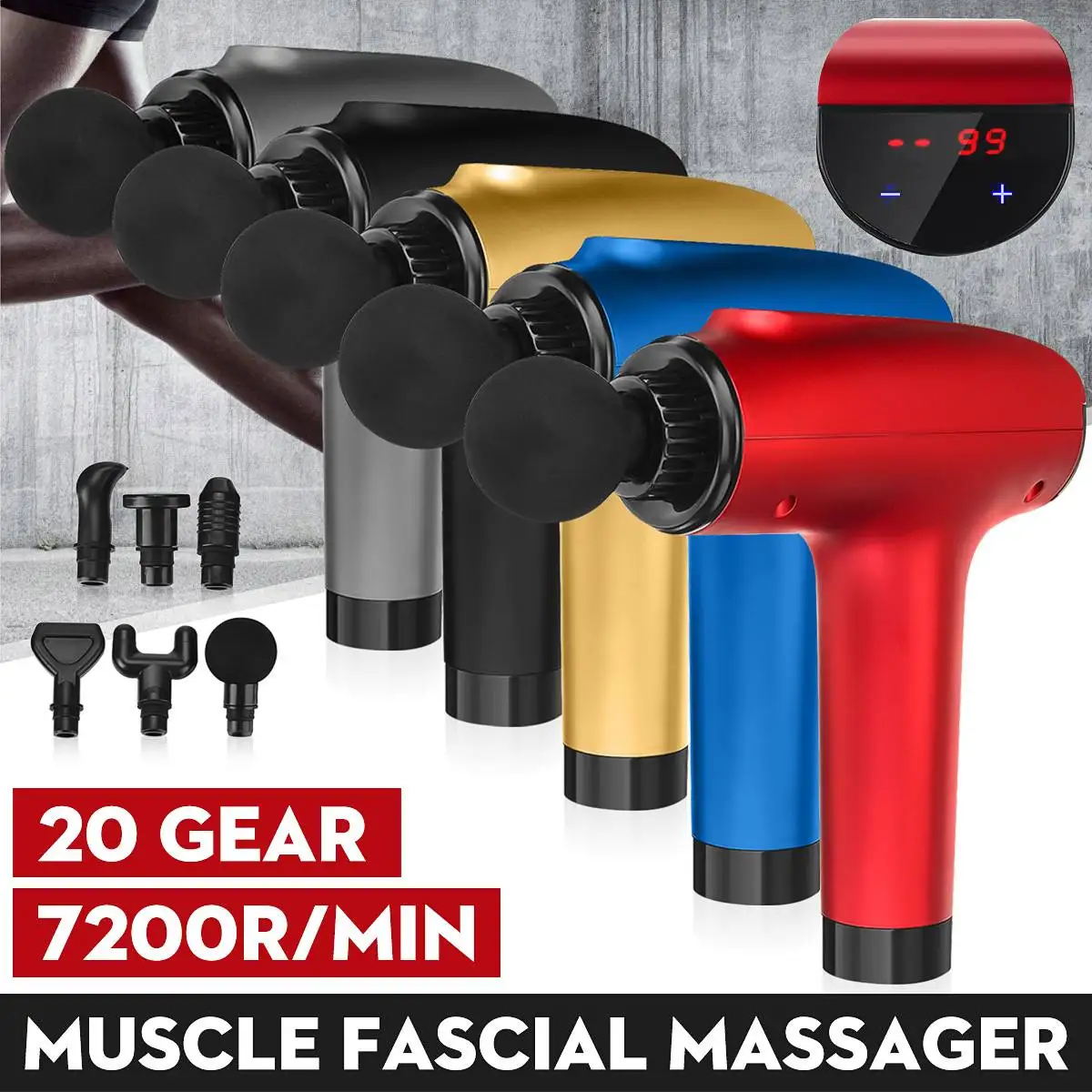 

7200r/min USB Therapy Electric Massage Gun 20 Gears Touch Screen Adjustable Deep Muscle Massager Relax Pain Relief Machine