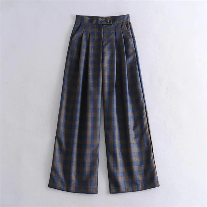 

Summer High Waist Straight Pants Fashion Suit Pants Women Vintage Contrast Colors Plaid High Droop Sensation Tailored Trousers