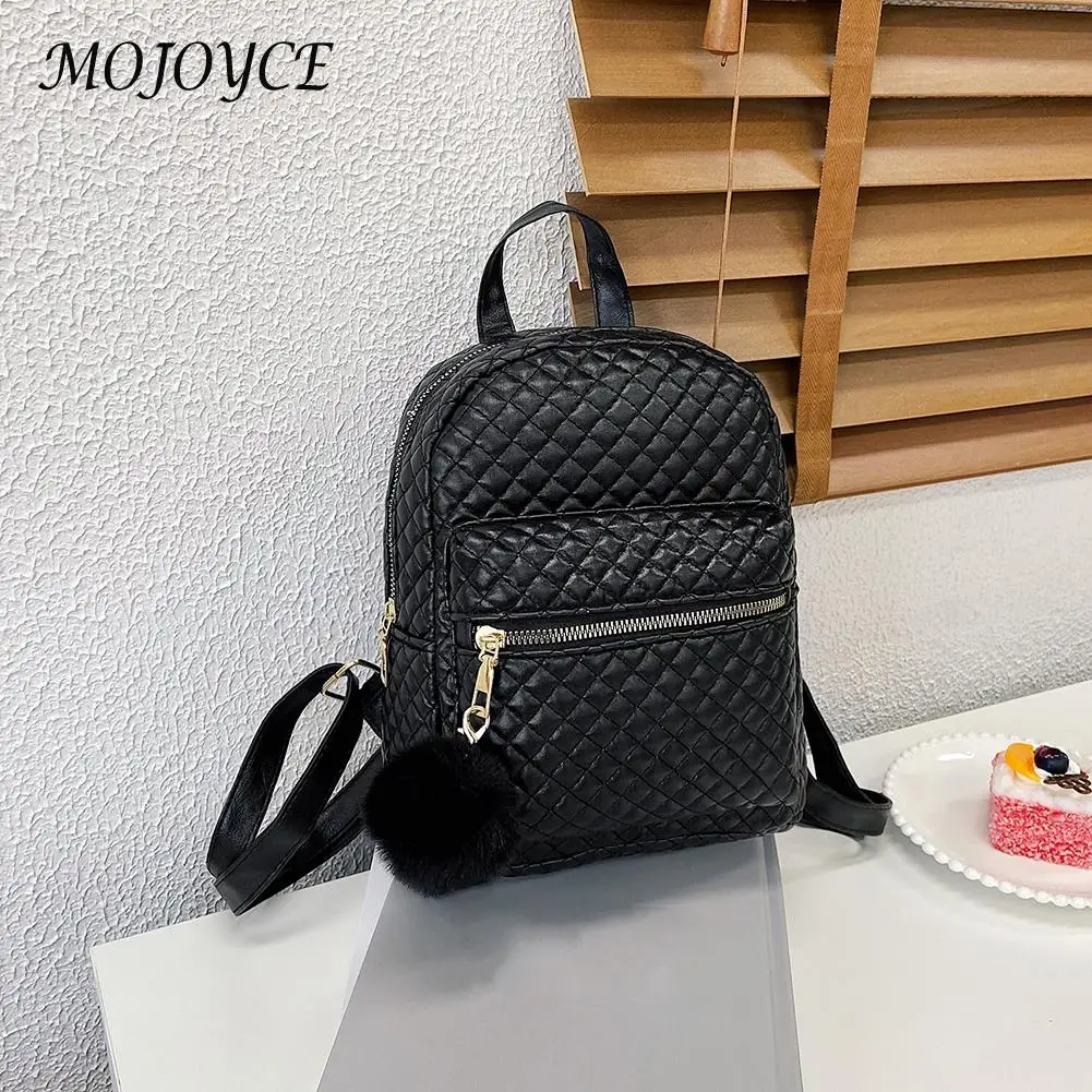 

Women Lattice Pattern Solid Color Handbags Casual Preppy Style Small PU Knapsack Lingge Embroidery Thread Zipper Rucksack