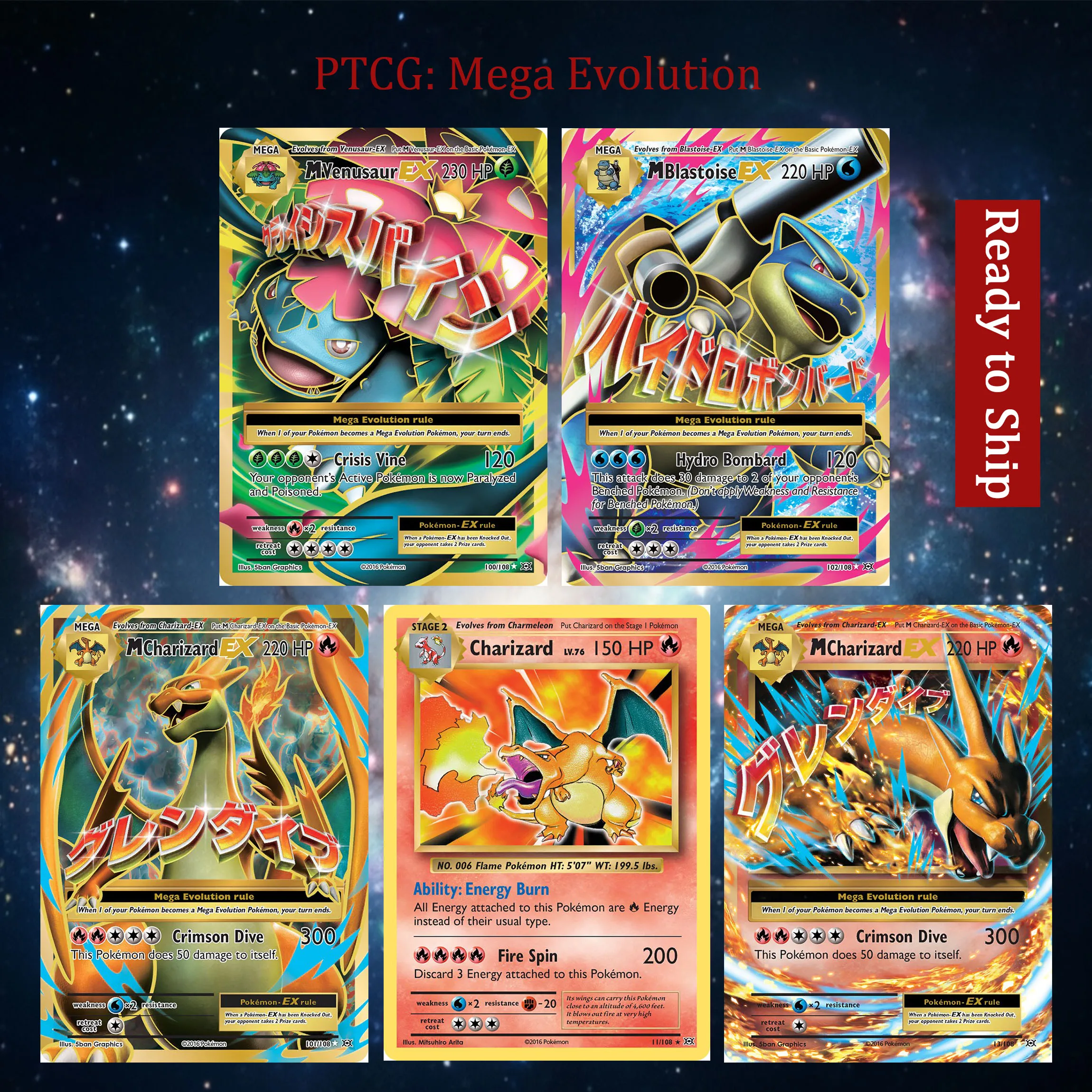 Фото Набор карт Mega Charizard EX, Venusaur, Blastoise EX, серия Monster TCG XY, коллекционные карточки для игры и коллекционирования