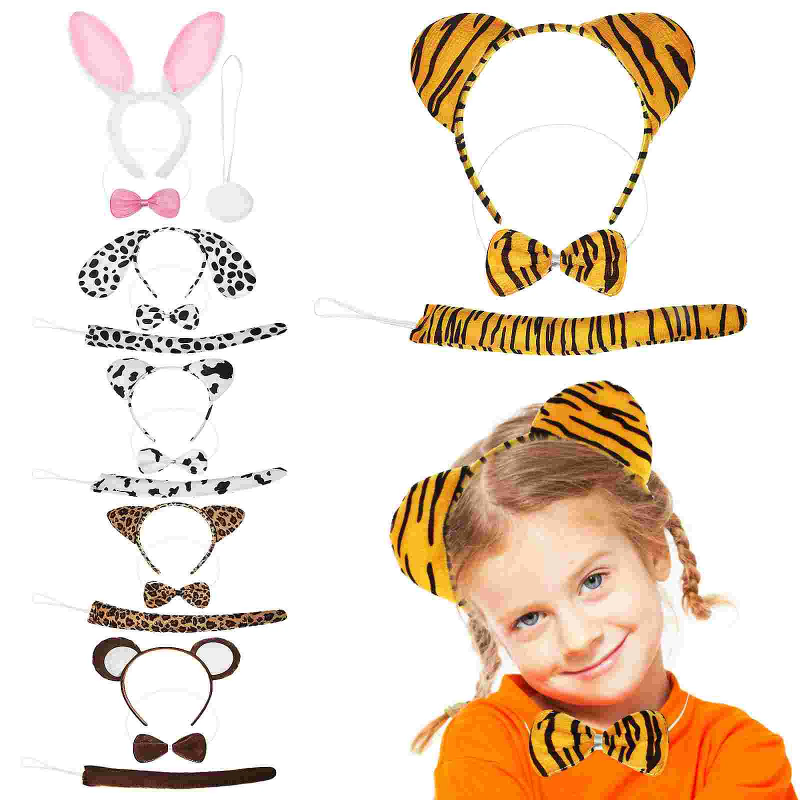 

6 комплектов резинок для волос с ушками животных, эластичные галстуки-бабочки с хвостом, реквизит для костюмированной вечеринки