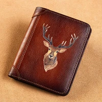 high quality genuine leather wallet elk head printing standard purse bk200