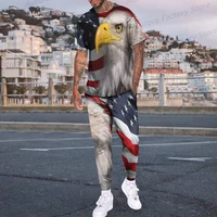 summer mens tracksuit american flag print t shirttrousers set casual stylish suit streetwear daily outfit male clothing