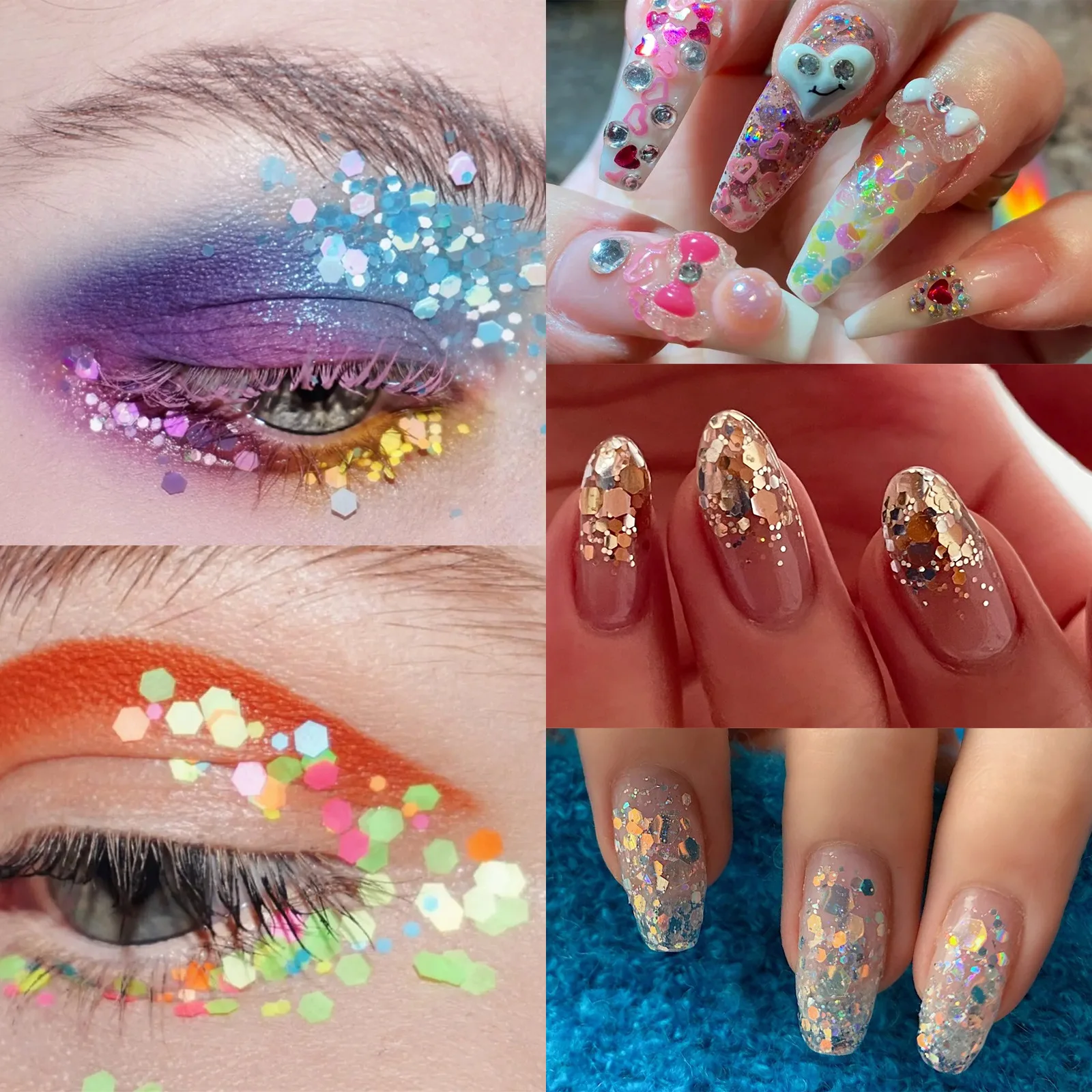 

6Pcs Holographic Nail Glitter Sequins Set 3D Nails Art Decoration Sparkly Design Colorful Eyeshadow Nail Manicure Accessory Tool