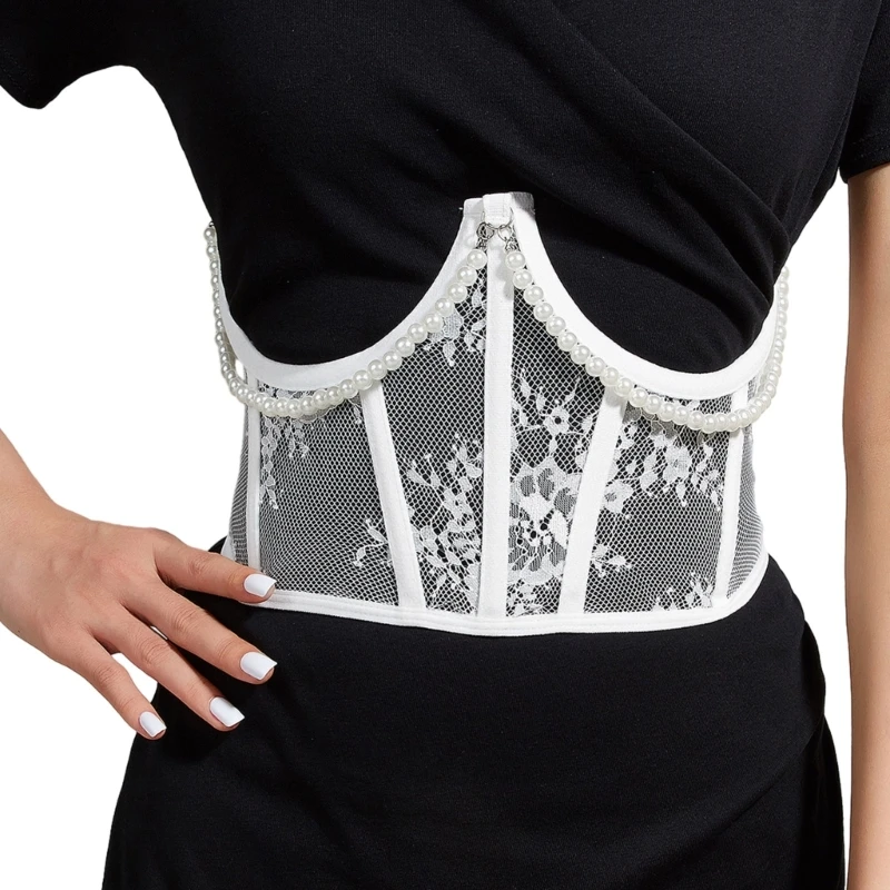 

Ladies Waist Trainer Woman Nightclub Party Corset Belt with Pearl Chain 57BD