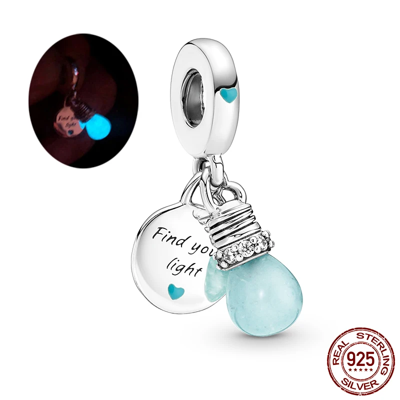 

2022 NEW 925 Sterling Silver Glow-in-the-dark Lightbulb Double Dangle Charm Fit Original Pandora Bracelet Pendant DIY Gift