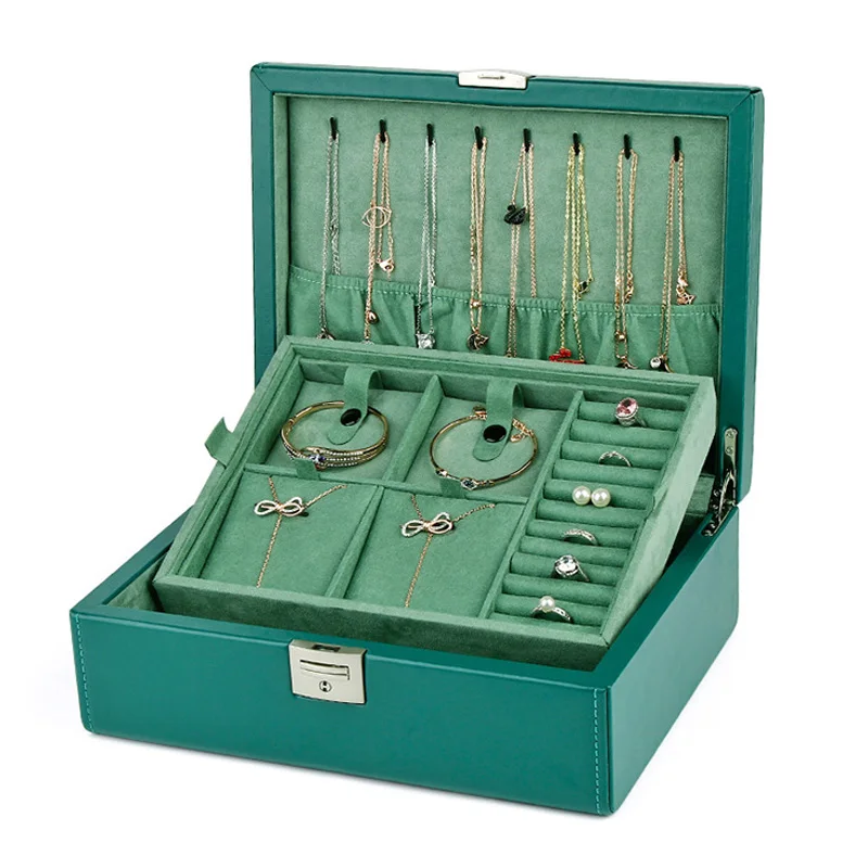 

Green PU Leather Jewelry Storage Box Necklace Earring Ring Holder Upscale Jewelry Display Gift Box Case Organizer 1pcs