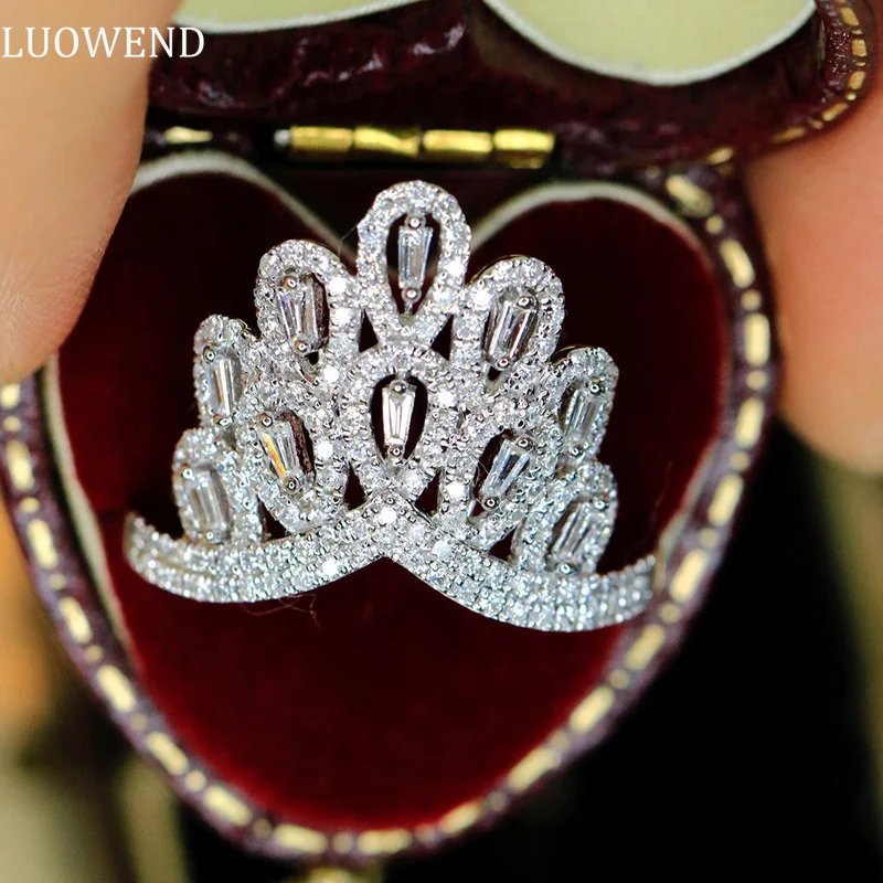 Кольца LUOWEND из белого золота 18 карат, романтические обручальные украшения в форме павлина 0,75 карат для женщин, Свадебная вечеринка