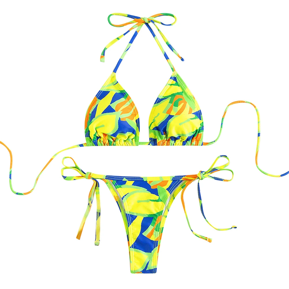 

Sexy Micro Thong Bikini Set For Women 2 Pieces Tie Side Trikini Beach Swimsuit With Push Up Swimwear Swimming Bathing Suit 2022