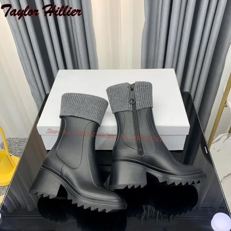 Коричневые непромокаемые сапоги из натуральной кожи с квадратной головкой