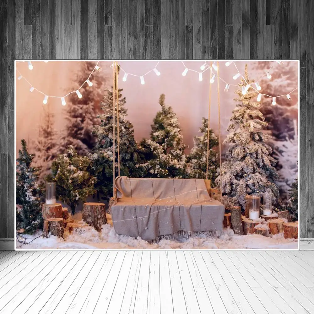 

Фон для фотосъемки с изображением рождественской елки огней гирлянды качели одеяла