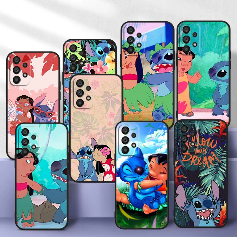 

Disney Stitch Lilo For Samsung A81 A91 A73 A52S A72 A71 A52 A51 A12 A21S A01 4G 5G Silicone Soft Black Phone Case