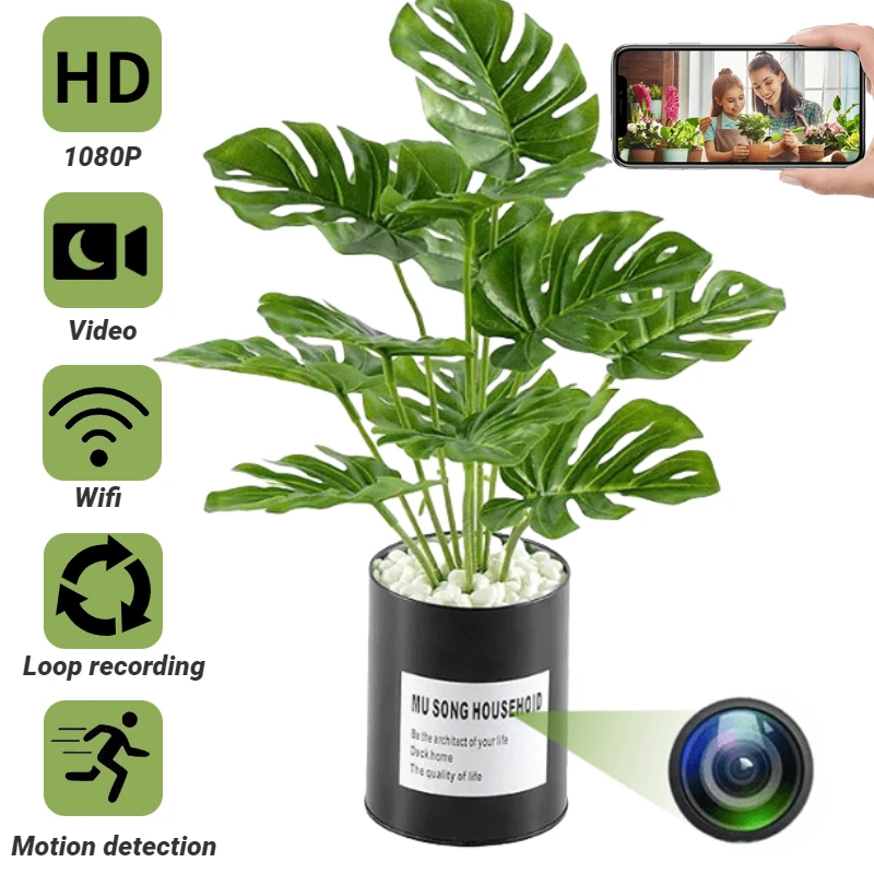 

Plant Bonsai Camera 1080P HD Mini Camera Plastic WIFI Fake Plant Cam Small Tree Pot Plant Fake Flower Potted Home Decoration Cam