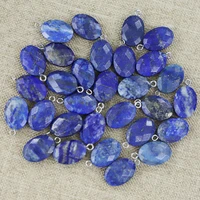 new natural stone lapis lazuli faceted necklace pendants oval shape reiki charms diy jewelry making accessories wholesale 12pcs