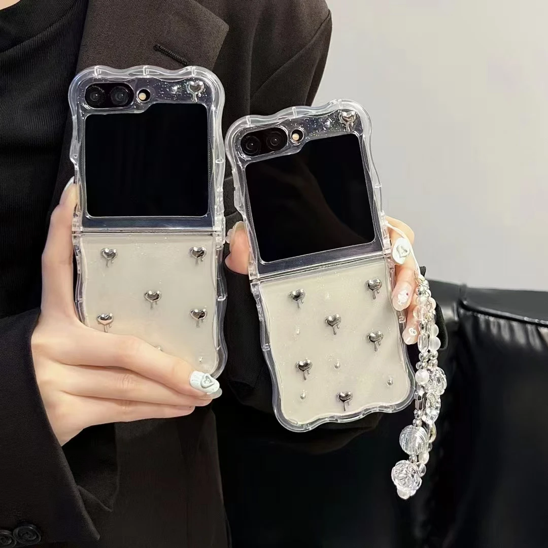 Для Samsung Galaxy Z Flip 6 5 4 3 5G F7110 F7070 Роскошный кристалл Elegent с блестящим сердцем и